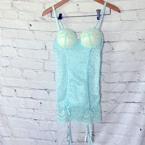 Canie Amber Turquoise Blue Lace Lingerie Thong Set Size Small
